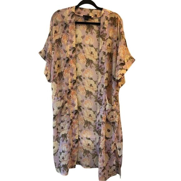 Steve Madden Floral Long Duster Kimono Lilac One Size Festival Coachella Boho Co - Picture 1 of 10
